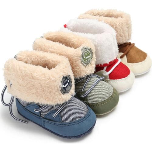 Winter Warm Snow Boots Infant Boy Girl Crib Shoes Lace Up Fur Cartoon Shoes Prewalker 0-18M Newborn Baby