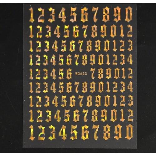 1Pc 6 Colors Number Pattern Decals Decoration 0-9 Holo Nail Stickers Art Tools 3D Manicture Arabic Numberals Decals#10X9cm