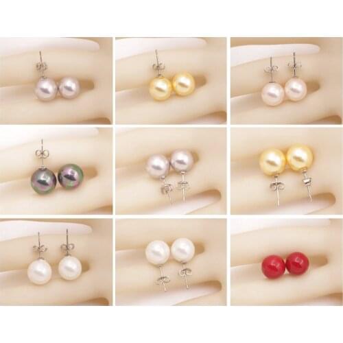 10mm Round Shell Mother of Pearl Beads Stud Earring Jewelry Choose Color Red White Pink Golden Black Purple