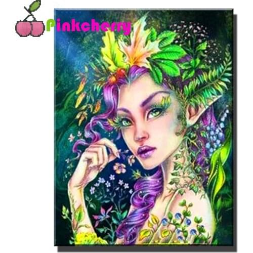 5d diy Diamond Painting Fantasy art, Green Leaf woman mosaic cross stitch 3d Embroidery diamond Full round square Drill k1199