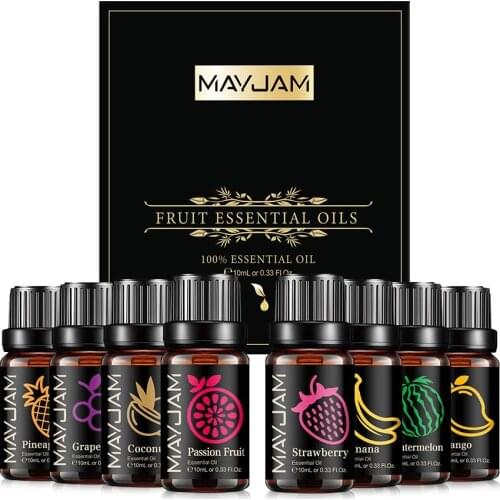 8pcs Gift Set Fruit Fragrance Oils 10ML Humidifier Aromatherapy Diffusers Strawberry Coconut Mango Grape Banana Pineapple Oils
