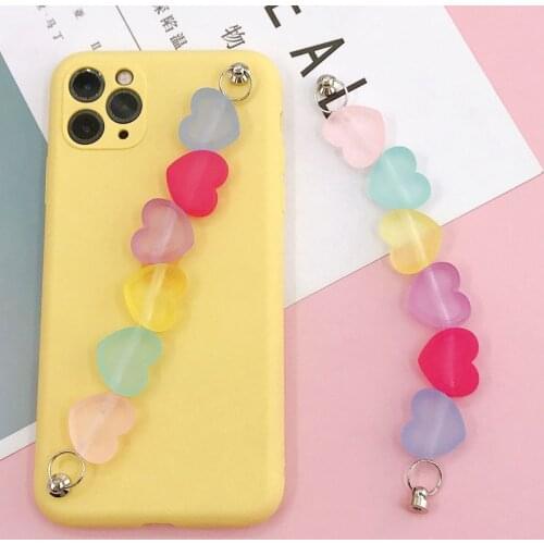 1Pc Candy Color Cell Phone Chains Cute Heart Mixcolor Acrylic Chain Link For DIY Making Key Chain Phone Case Decoration For Girl
