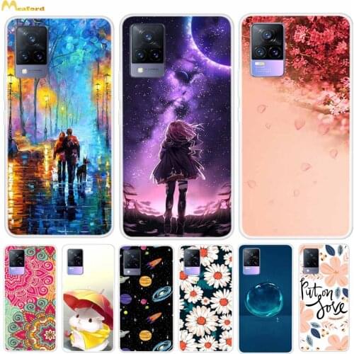 For Vivo V21e Case V2061 Cartoon Silicone Soft Phone Cover For Vivo V21 5G Case VivoV21 Coque Clear TPU Bumper Flower Cute Cats