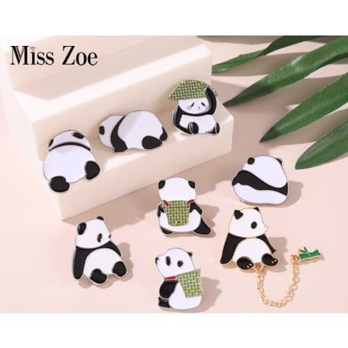 Panda with Bamboo Hat Enamel Pin Chinese Bear Brooches Animal Metal Badges Bag Clothes Pins Up Jewelry Gift for Panda Lover