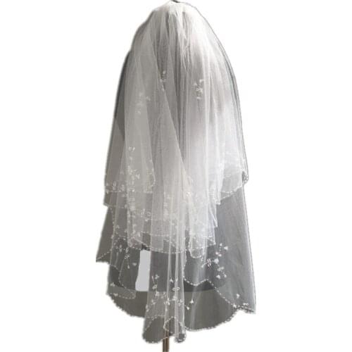 Short Bridal Veil Chic Elbow Veil with Beads White/Ivory Wedding Accessories Wedding Veils with Comb