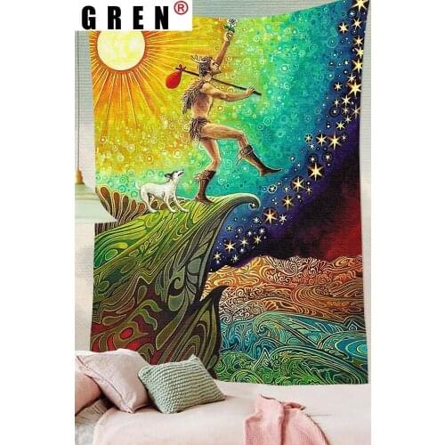 GREN Tapestry Bohemia Tarot Cards Hippie Bravely Girl Moon The Star Art Wall Hanging Tapestries for Living Room Dorm Home Decor