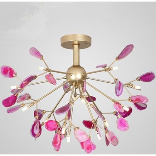 Blue agate slice unique chandelier dining room pink chandelier beautiful decorative kitchen foyer light fitting original factory