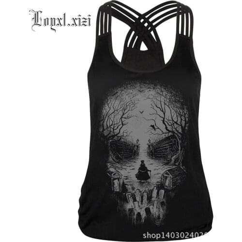 Hot selling skull head Digital Printing, Fast dry vest, summer women tight thin LQ0082