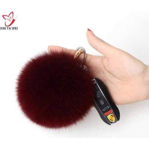 Hot Sale 100% Fox Fur Ball Keychin Handbag Ring Plush Porte Clef Natural Fox Fur Ornament 14cm Hairball Pendant L#32