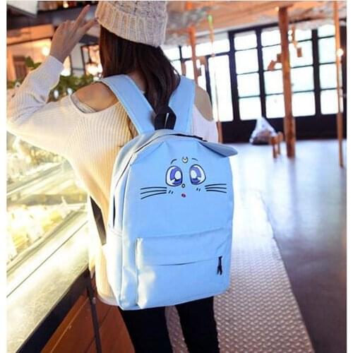 New 2021 Harajuku Style luna Sailor Moon Canvas Backpack Cute Cat Shoulder Bag For Teenager Girls Book Bag Rucksack