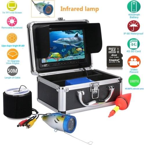DVR Recorder Fishing Finder Camera 7''LCD 1000TVL 12 PCS LED Waterproof Camera Fishing Video Underwater Fishing Camera