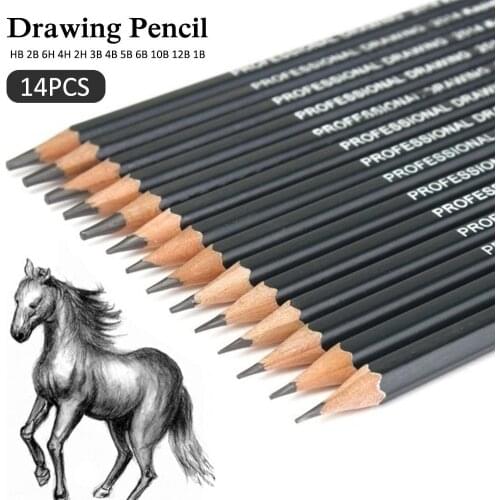 14pcs Professional Sketch And Drawing Writing Pencil Stationery Supply 1B 2B 3B 4B 5B 6B 7B 8B 10B 12B 2H 4H 6H HB Pencil