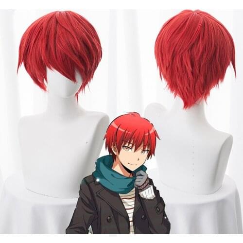 Assassination Classroom Karma Akabane Akashi Seijuro Sasori Short Red Cosplay Wig Heat Resistance Fibre + Free Wig Cap