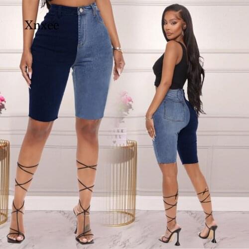 Contrast Stitching High Waist Slim Denim Shorts Plus Size Woman Fashion Tassel Tight Denim Pencil Short Pants Sexy Female Summer