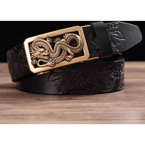 Leather Belts for Men Fashion Men Automatic Buckle Leather Belt Top Leather Ratchet Belts for Men with Automatic Buckle