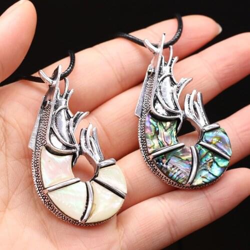 Shrimp Shape Shell Pendant Necklace Charms Natural Shell Animal Pendant Necklace for Jewerly Accessory 28x52mm Length 55+5cm