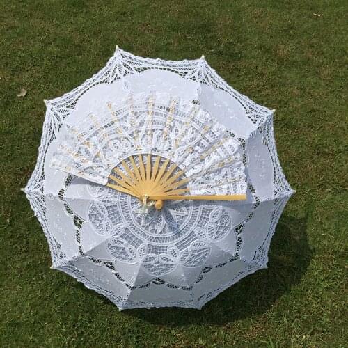 Craft lace umbrella, lace parasol and fan set wedding bridal umbrella