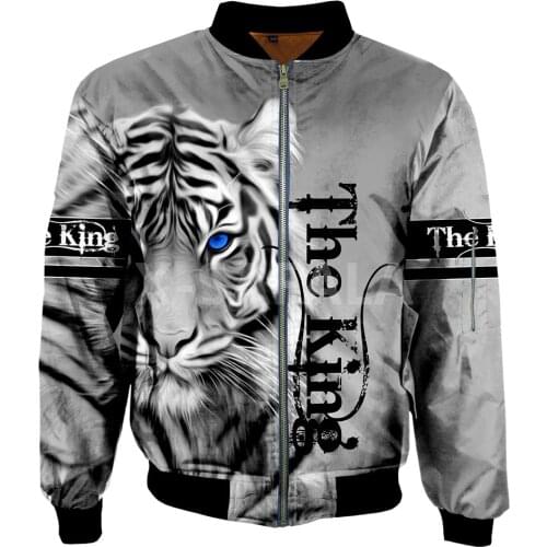 Mens Unisex 3D Bomber Jackets White Tiger Skin Print Zipper Flight Jacket Casual Unisex Harajuku Women Streetwear Thick Coats 3