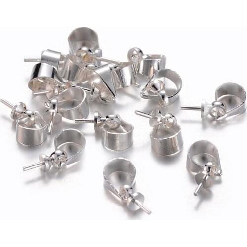 Brass Cup Pearl Bail Pin Pendant For Half-drilled Beads Jewelry Making 11x4x3mm, Pin: 0.6mm