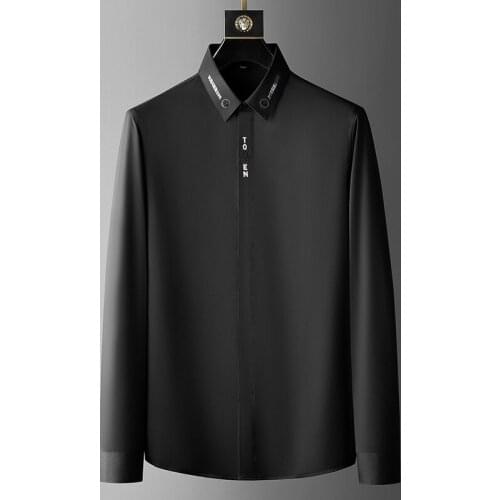 Trend Brand Fashion Men Shirt Letter Strass Long Mouwen Casual Shirt Business Social Business Formal Dress Shirt Men Clothing