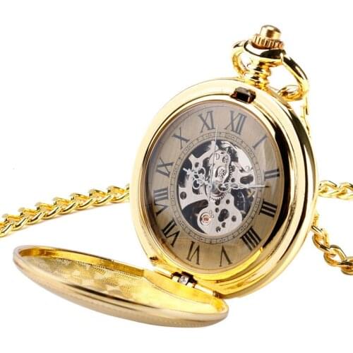 Fashion Skeleton Watch Pocket Watches Clock Luxury Golden Shield Fob Steampunk Auto Mechanical Pendant Necklace Men Women Gift