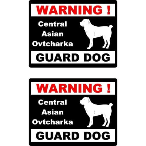 LLY-1263 Funny Car Sticker 2x Cartoon WARNING Central Asian Guard Dog Modeling Car Stickers PVC Sunscreen Waterproof Auto Decals