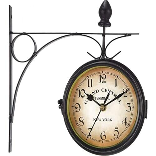 Classic Retro Double-Sided Wall Clock European Antique Style Battery Powered Round Hanging Clock for Garden Home Decor 33x9x31cm