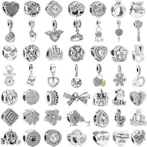 New Fashion Charm Original Silver Castle Diamond Bowknot Water Drop Beads Suitable for Original Pandora Ladies Bracelet Jewelry