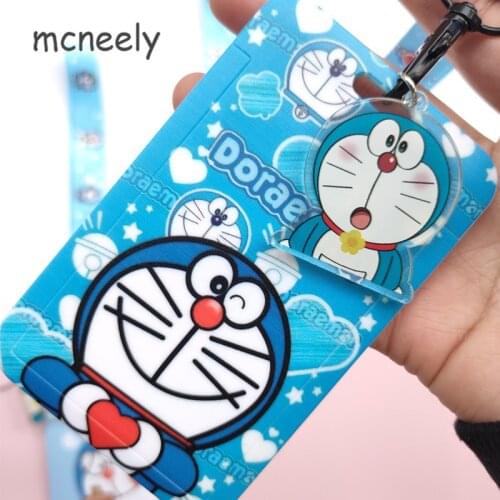 New Doraemom Card Covers for KIDS ID Card Holder Students Bus Card Case Lanyard Visit Door Identity Badge Cards Cover