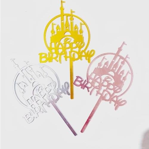 New Cartoon Castle Happy Birthday Cake Topper Rose Gold Silver Cupcake Topper for Girls Baby Birthday Party Cake Decorations