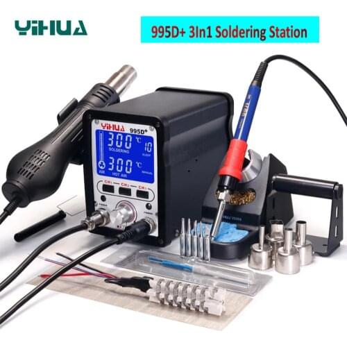 YIHUA 995D+SMD Soldering Station Hot Air Gun T-13 Soldering Iron Ti 2in 1 BGA Welding Rework Station For Cell-phone Repair Tools