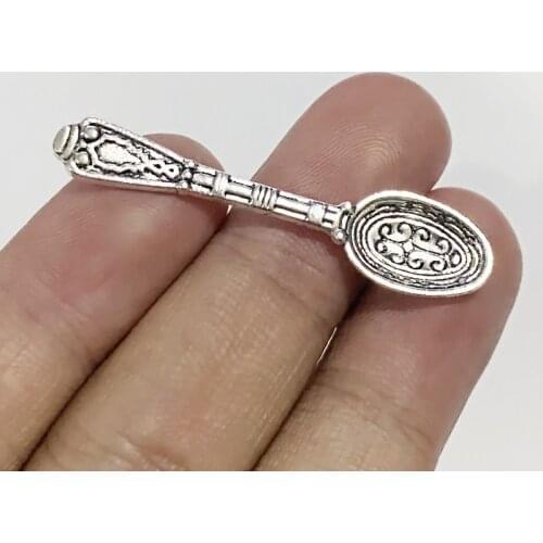 10pcs/Lot 44x10mm Spoon Charms Tibetan Silver Color Pendant For Making Fit DIY Necklace Jewelry Handmade Accessories Wholesale