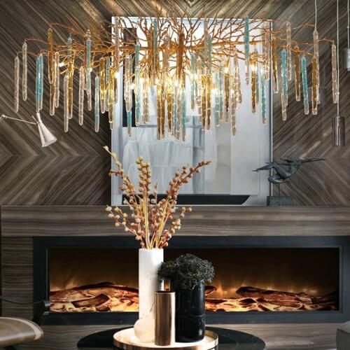 Postmodern light luxury atmosphere villa duplex building living room lamp European creative full copper branch crystal LAMPS