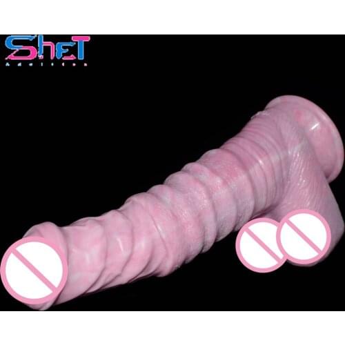 SHET Pink Silicone Dildo Feel Comfortable Big Penis with Strong Suker Anal Plug Sex Toys for Women Long Dick Good for Adult