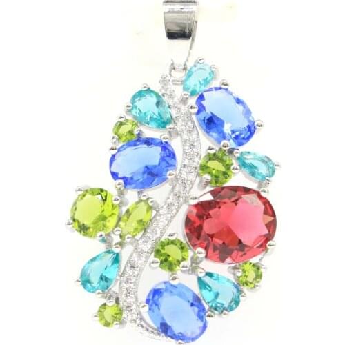 39x31mm Delicate Fine Cut Silver Pendant for Women Created Green Peridot Aquamarine Bridal Jewelry Eye Catching