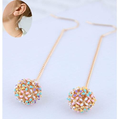 Kymyad Enamel Round Ball Pendant Earrings For Women Long Chains Earrings 2020 Flower Statement Earings Fashion Jewelry