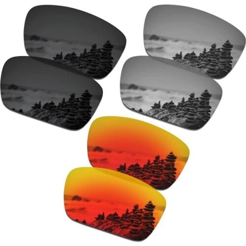 SmartVLT 3 Pairs Polarized Sunglasses Replacement Lenses for Oakley Fuel Cell Stealth Black and Silver Titanium and Fire Red