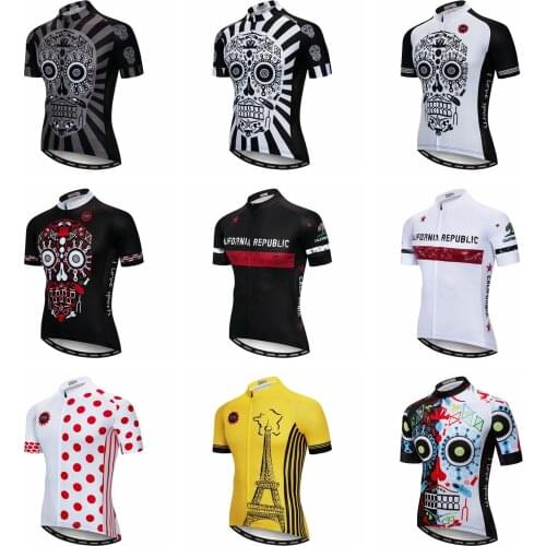 UFOBIKE Cycling Jersey Men Summer Short Sleeve MTB Ropa Ciclismo Maillot Breathable Quick Dry Black Skull Bike Jersey Shirts