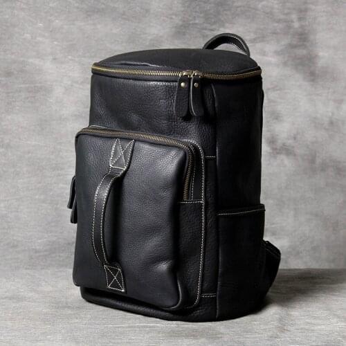 Vintage Oxhide Top Layer Cow Leather Shoulder Bag Handmade Head Leather Backpack Cowhide Mens Computer Bag