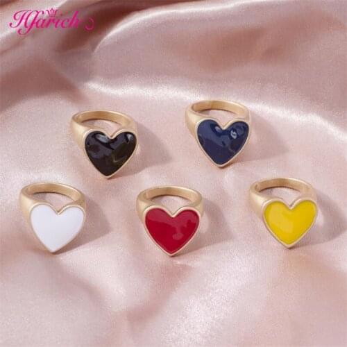 Vintage Colorful Enamel Love Heart Shape Ring Simple Glossy Surface Dripping Oil Couple Rings for Women Wedding Party Jewelry