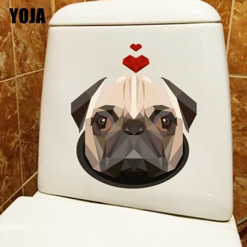 YOJA 22.3CM×25.9CM Geometric Pug Head Personality Toilet Sticker WC Accessories Home Wall Decor T1-2572