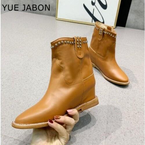 Retro Ankle Boots Chelsea Women Genuine Cow Leather Shoes Bootie flat /Height Increasing Autumn Winter Ladies Shoes Handmade