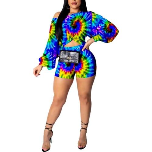 2020 Women Sexy Long Puff Sleeve One Off Shoulder Crop Top + Skinny Shorts Set Romper Female Casual Sportswear Trainning Outfits