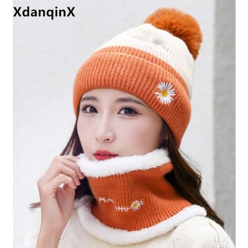Winter Womens Warm Beanie Plus Velvet Thick Cold Proof Earmuffs Cap With Scarf Ear Protection Knitted Woolen Ski Hat Multicolor