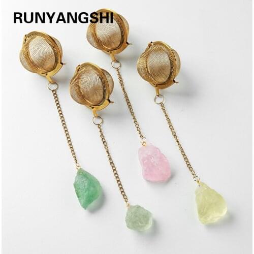 1PC Natural crystal Unpolised Rough stonet 304 stainless steel gold-plated tea maker Tea filter Crystal decoration crafts