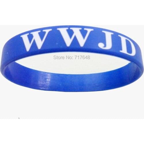 100pcs WWJD Christian Blue with white wristband silicone bracelets free shipping by epacket A