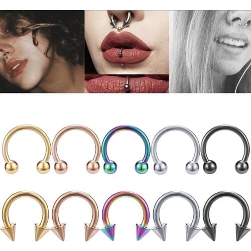 2Pieces Cone Spike Horseshoe Circular Septum Nose Ring Surgical Steel Nipple Hoops Nose Septum Eyebrow Ear Piercing Body Jewelry