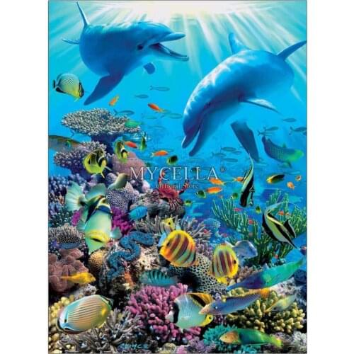5d Diy Diamond Painting Animal Diamond Embroidery Full Rhinestone Mosaic Dolphins & corals Picture Wall Stickers Christmas Gift