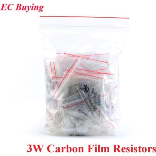 75pcs 3W Carbon Film Resistors 0.1 Ohm to 20 ohm 27 ohm to 750 ohm 5% Resistance Assorted Assortment Kit 15 Values*5pcs