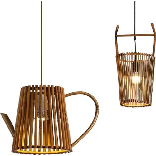 Bamboo Bucket Teapot Pendant Light Kitchen Dining Room Hanging Lamp Southeast Asia Indoor Lighting Fixtures Japanese Home Decor